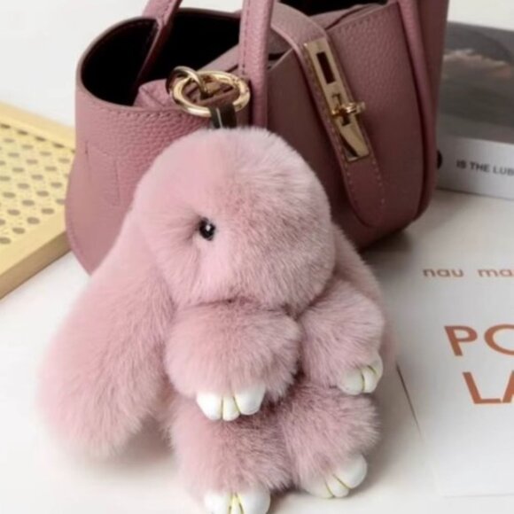 Brown Bunny Plush Keychain – Soft Furry Rabbit Bag Charm - Picture 5 of 5